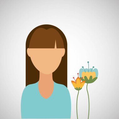 Kız karakter sevimli çiçekler