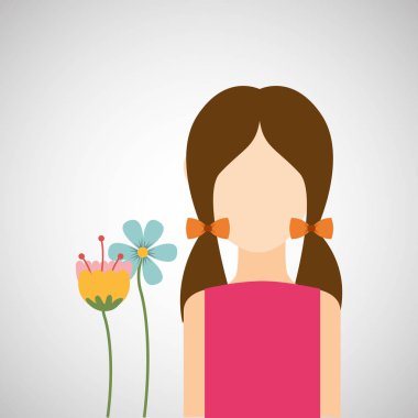 çizgi film kız hassas iki çiçek grafiği