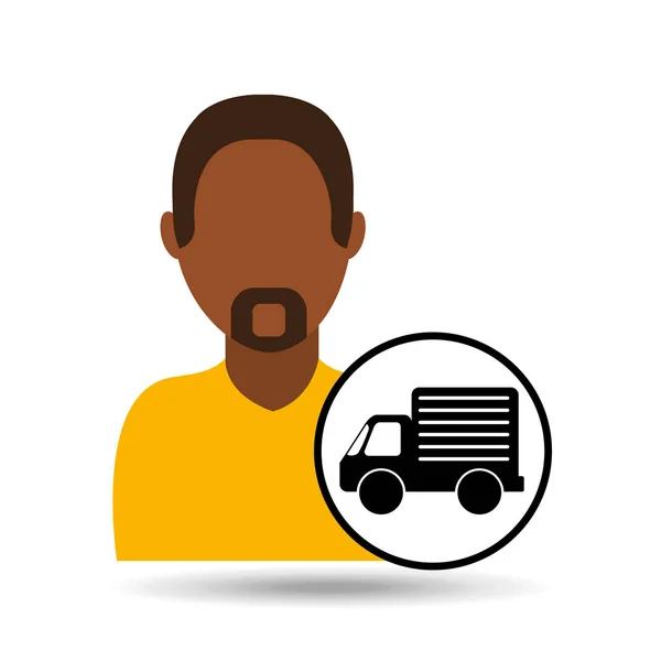 Man met baard karakter vrachtwagen voertuig vervoer — Stockvector