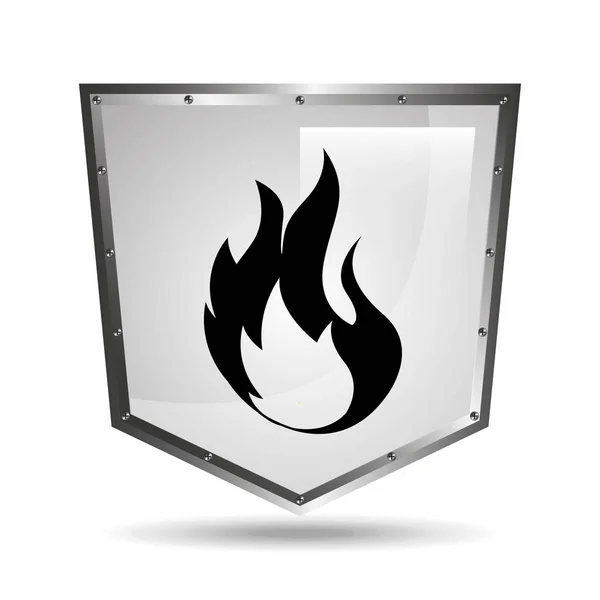 Symbol ognia ikona Tarcza stalowa konstrukcja — Wektor stockowy