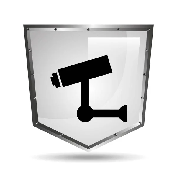 Symbole de surveillance vidéo icône bouclier acier — Image vectorielle