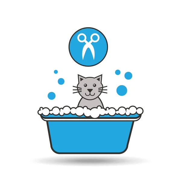 猫のお風呂スタイル ペット アイコン — ストックベクタ