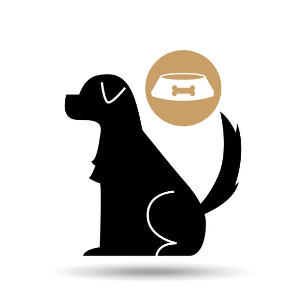Siluet köpek plaka gıda simgesi — Stok Vektör