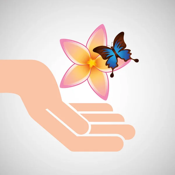 Hand holding beauty flower butterfly — Stock Vector