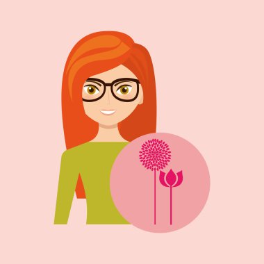 çizgi film kız Bahçe Pembe çiçek tasarım