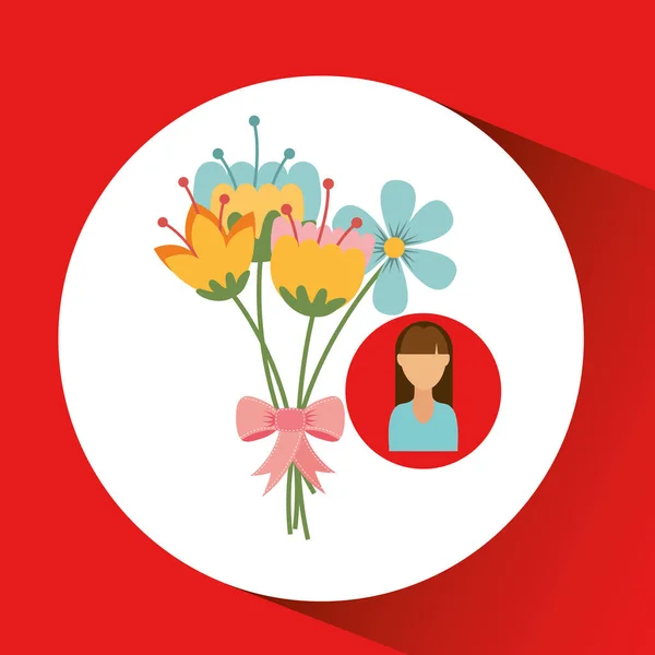 Девушка персонаж украшенные букет цветок — стоковый вектор