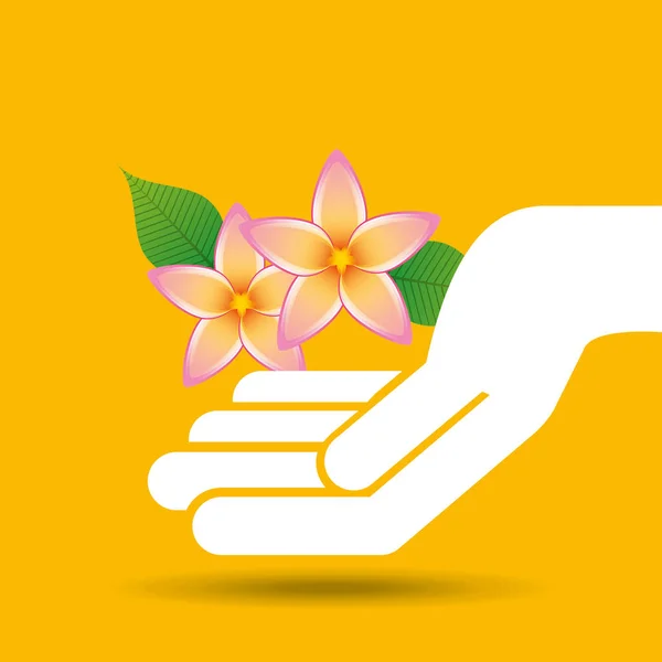 Χέρι κρατήστε όμορφο λουλούδι με πεταλούδα — Διανυσματικό Αρχείο