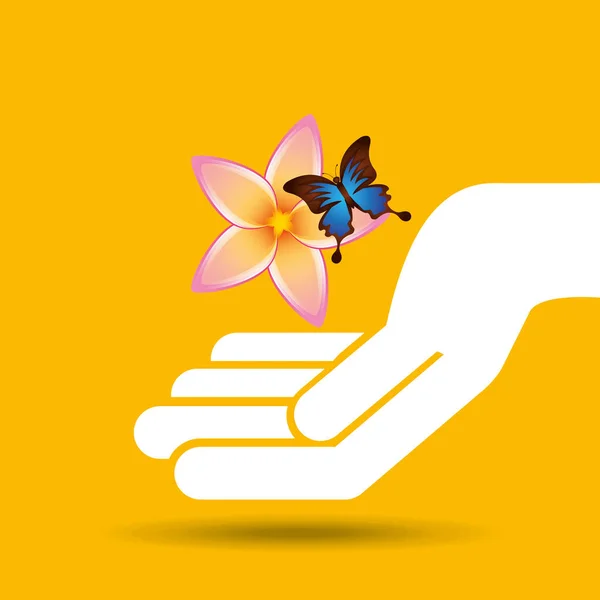 Mano celebración belleza flor mariposa — Vector de stock