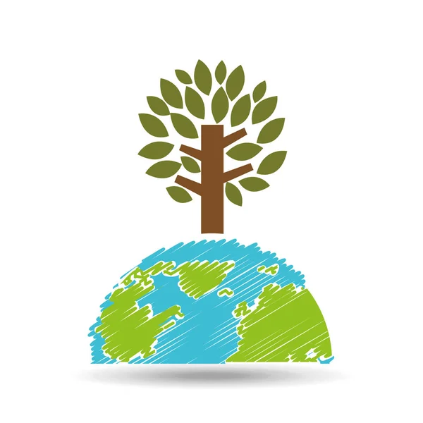 Planet earth ecology tree felling icon — Stock Vector