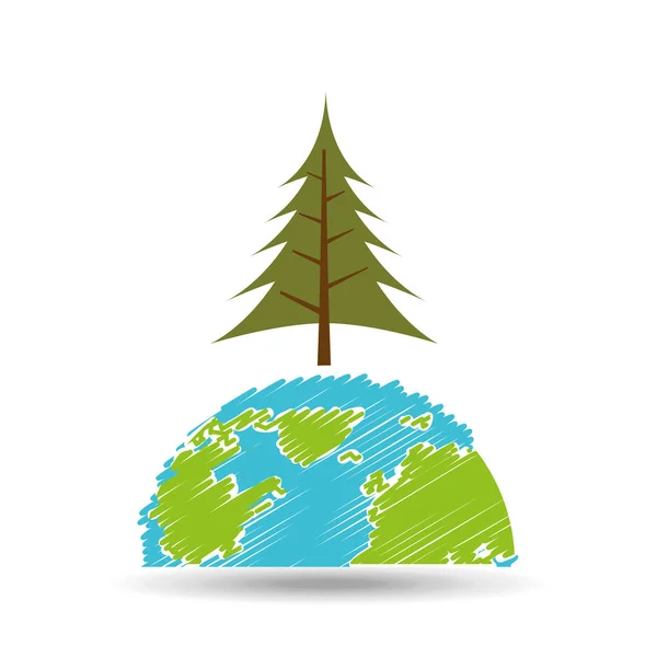 Planet earth ecology pine tree icon — Stock Vector