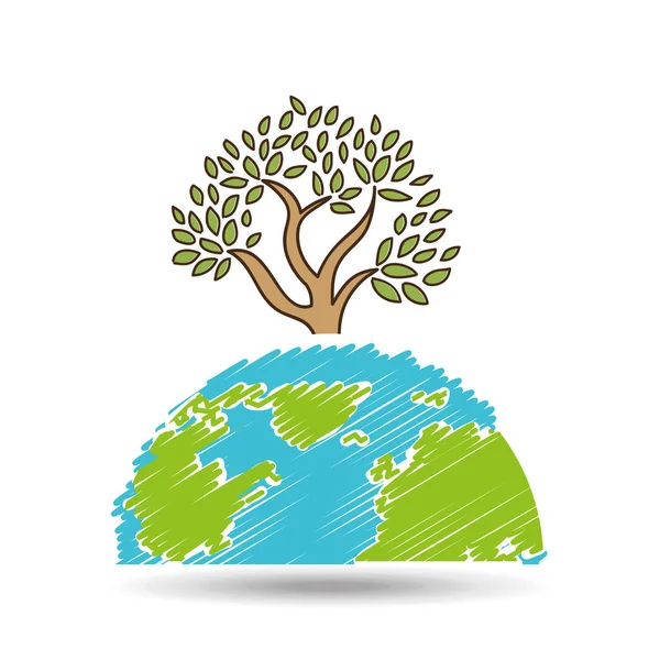 Symbol ecology tree global icon — Stock Vector