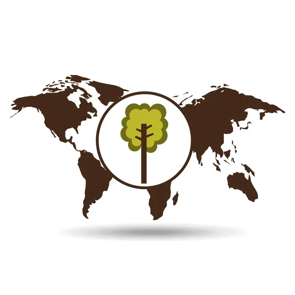 Map earth environment ecological green tree — Stock Vector