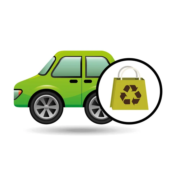 Eco samochód torba sklep ikona środowiska — Wektor stockowy