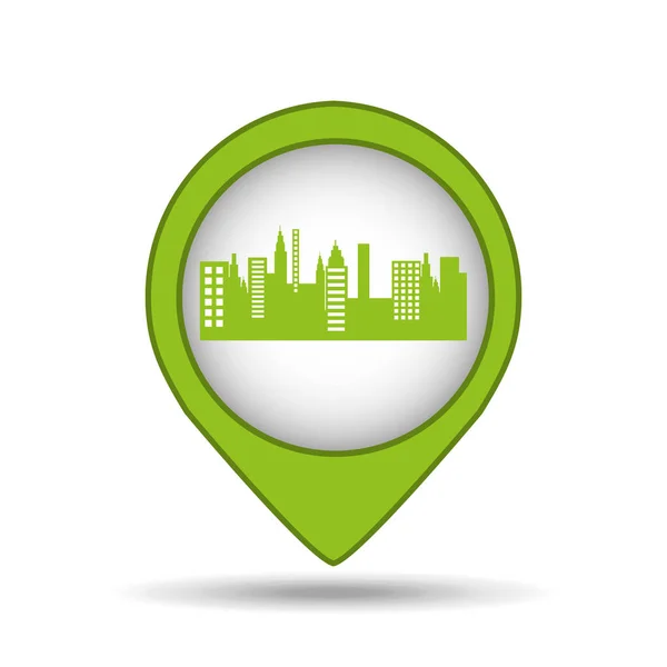 Icono verde del mapa pin de la ciudad — Vector de stock