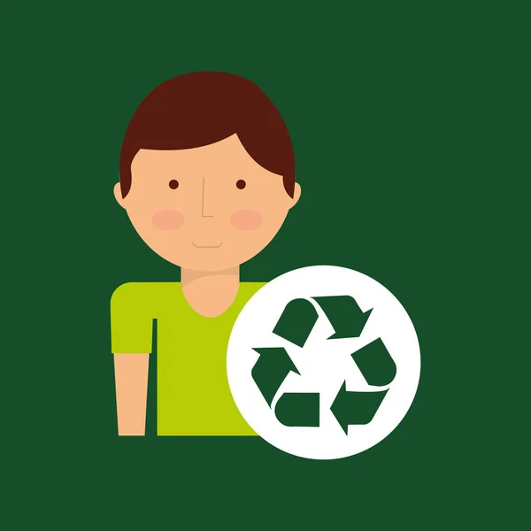 Środowiska chłopiec ikona z symbolem recyklingu — Wektor stockowy