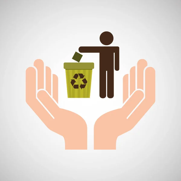 Mãos cuidado ambiente reciclar lixo — Vetor de Stock