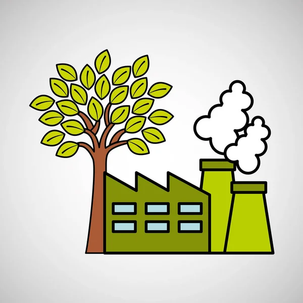 Fabrik Ökologie Baum Umwelt Grafik — Stockvektor