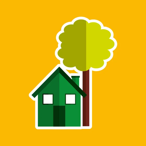 Πράσινο σπίτι δέντρο οικολογικού σχεδιασμού — Διανυσματικό Αρχείο