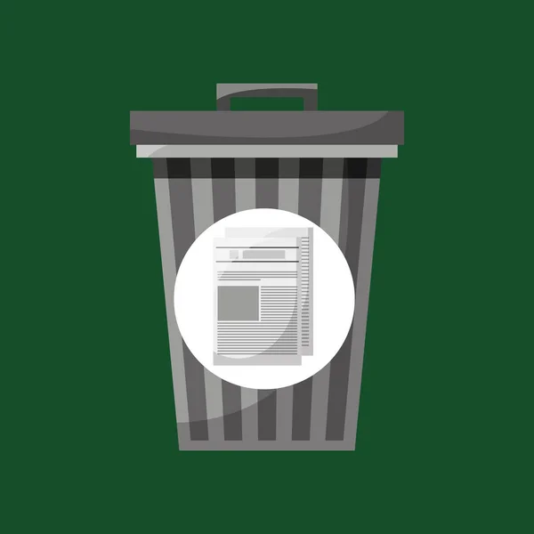 Lata de lixo e ícone de reciclagem de papel — Vetor de Stock