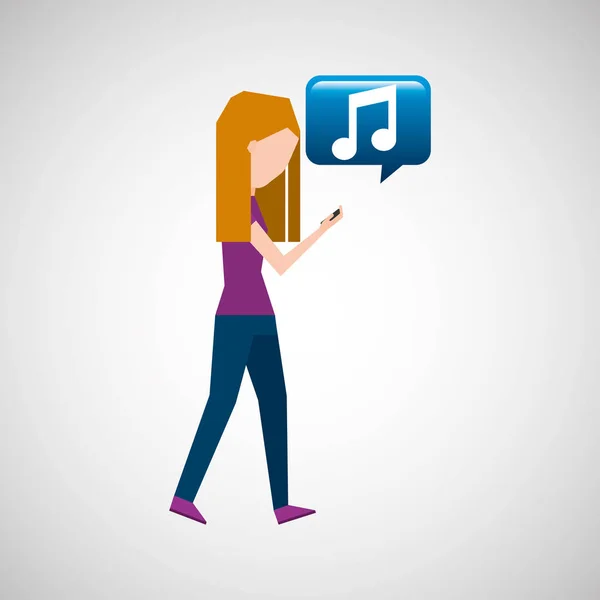 Lány hallgatni zene smartphone séta — Stock Vector