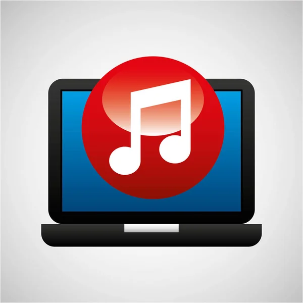 Přenosný počítač ikona hudební sociální média — Stockový vektor