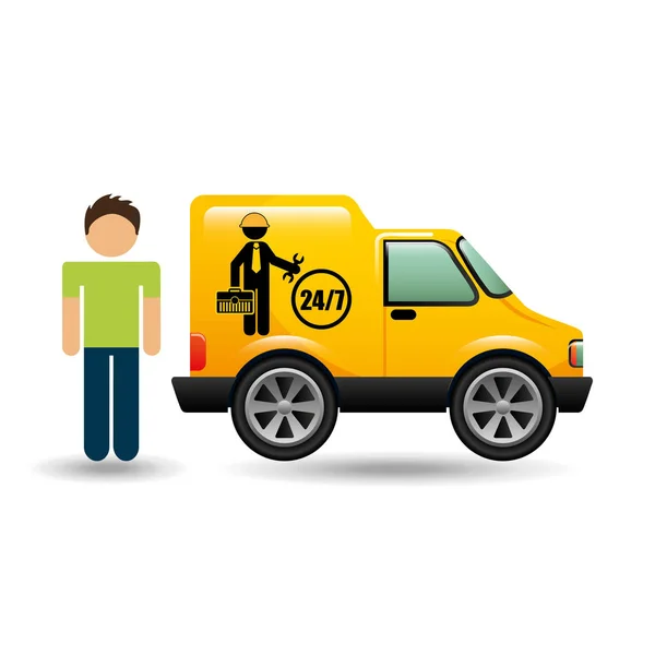 Homme voiture mécanicien service icône graphique — Image vectorielle