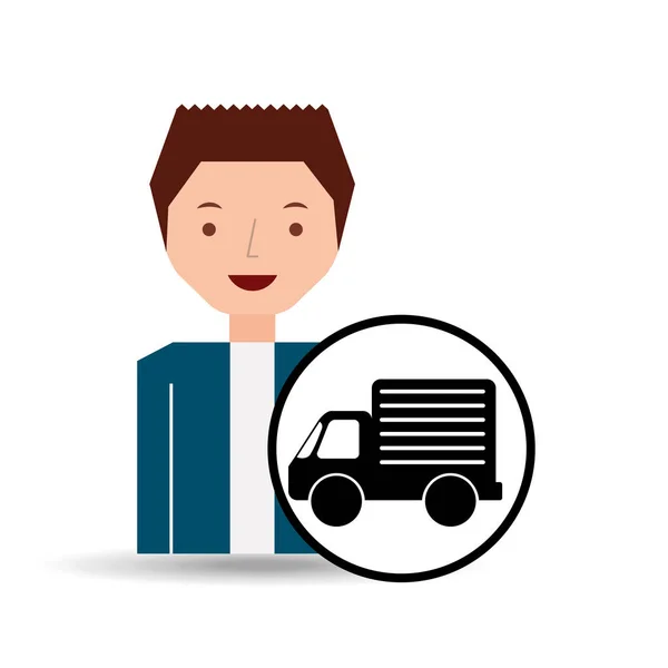 Хлопець мультяшний автомобільний значок вантажівки — стоковий вектор