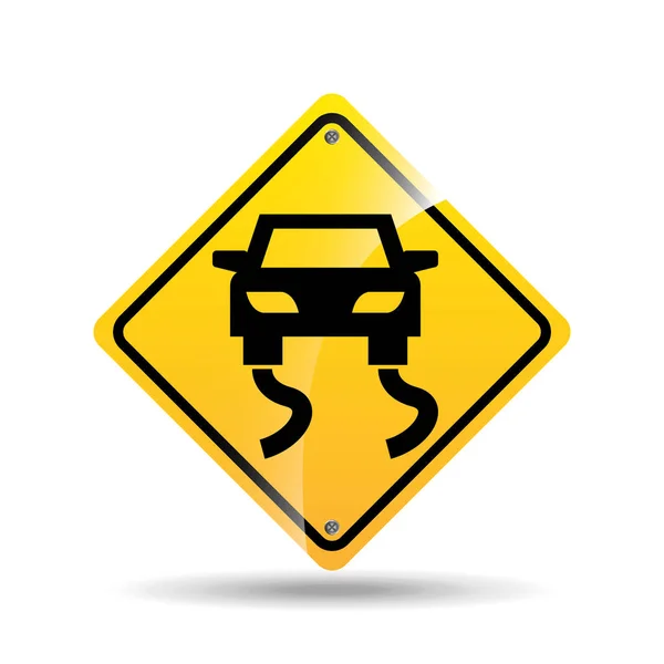 Road sign slippery car icon — Stock Vector