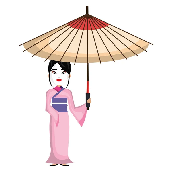 Karakter geisha japan yang indah - Stok Vektor