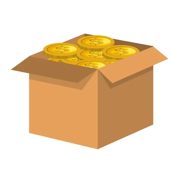 Caja de cartón con dinero — Vector de stock