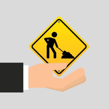İnşaat tasarım simgesi altında yol işareti