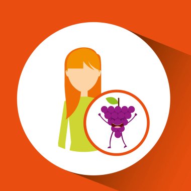 Kız çizgi film ve üzüm sevimli meyve simgesi