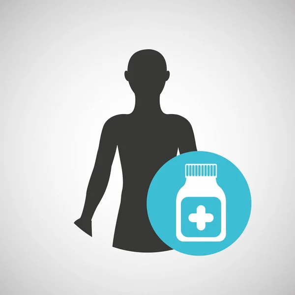Sziluettjét ember egészségügyi üveg gyógyszer ikon — Stock Vector
