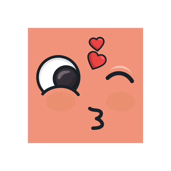 Gezicht vierkante emoticon kawaii stijl — Stockvector