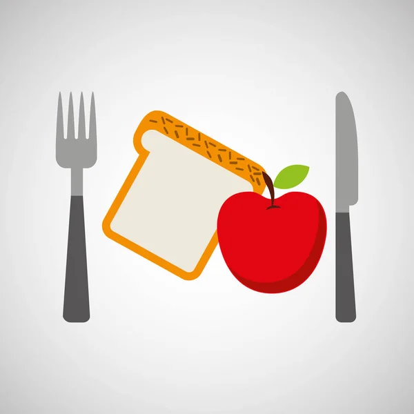 Τρόφιμα νωπά apple ψωμί πιρούνι και μαχαίρι — Διανυσματικό Αρχείο