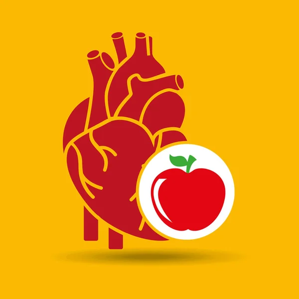 Kavram sağlıklı kalp lezzetli elma yemek simgesi — Stok Vektör