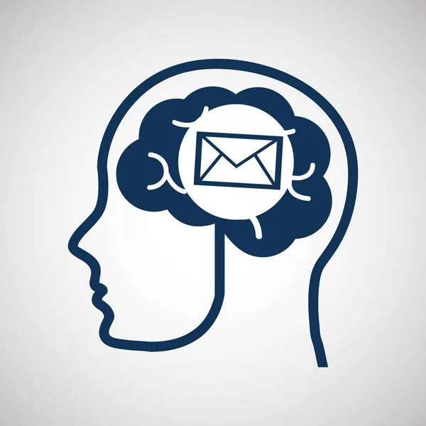 Rede conceito, cabeça silhueta com ícone de mídia de mensagem de e-mail —  Vetores de Stock