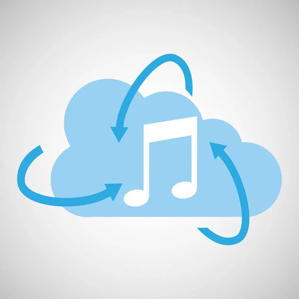 Tecnologia cloud media musica nota icona — Vettoriale Stock