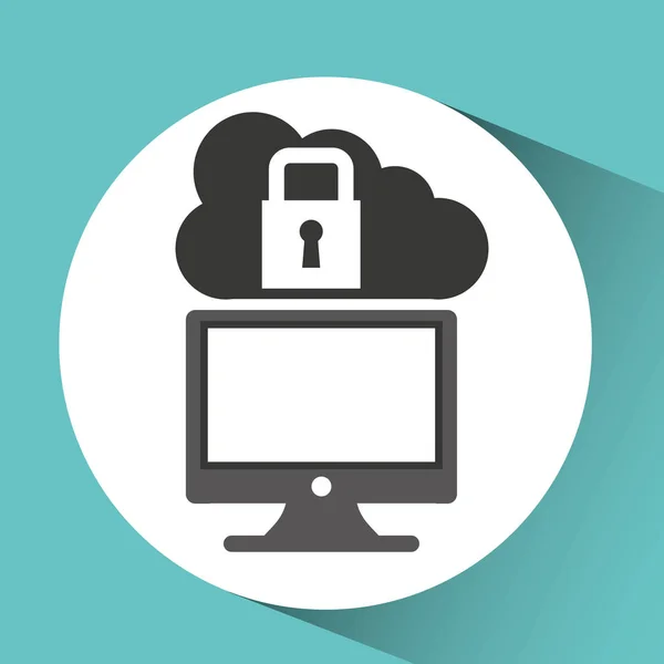 Tecnologia monitor pc cloud sicurezza — Vettoriale Stock
