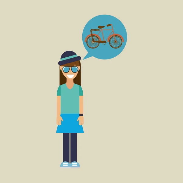 Hipster fille vélo vintage fond icône — Image vectorielle