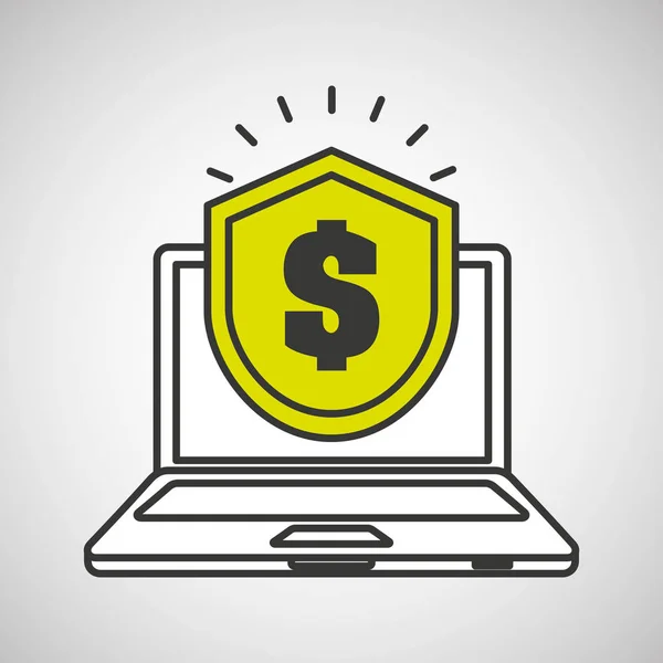 Laptop dinheiro finanças ícone digital —  Vetores de Stock