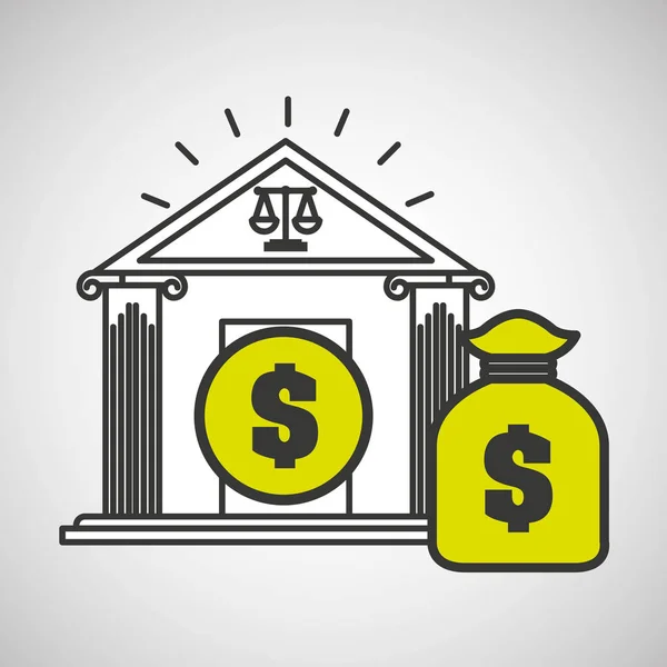 Justitie bulding zak geld pictogram afbeelding — Stockvector