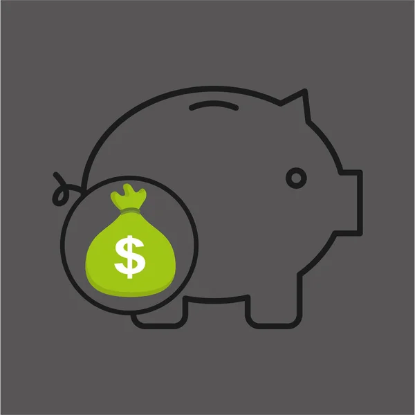 Saco dinero con cerdo guardar — Vector de stock