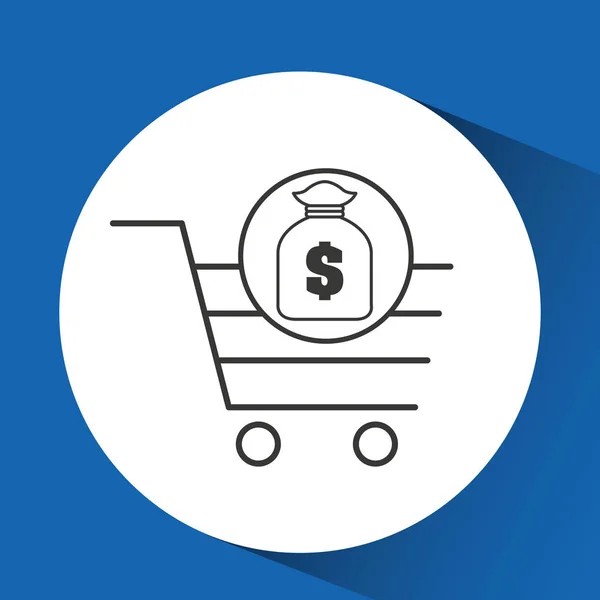 E-commerce carrito de compras bolsa de dinero icono — Vector de stock