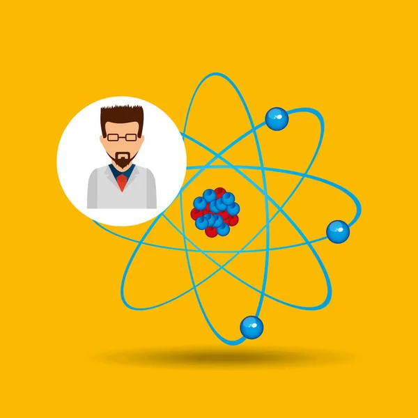 Mannelijke wetenschapper laboratorium pictogram atoom — Stockvector