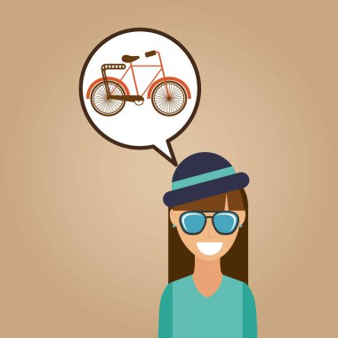 hippi kız Bisiklet antika arka plan simgesi