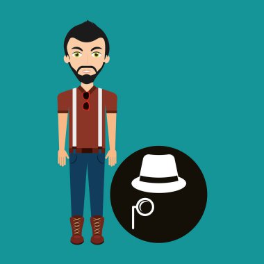 Genç hipster fedora hat man ve bıyıklı