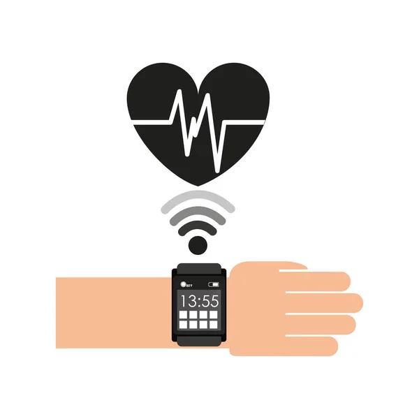 Smart watch healthy heart social media — Stock Vector