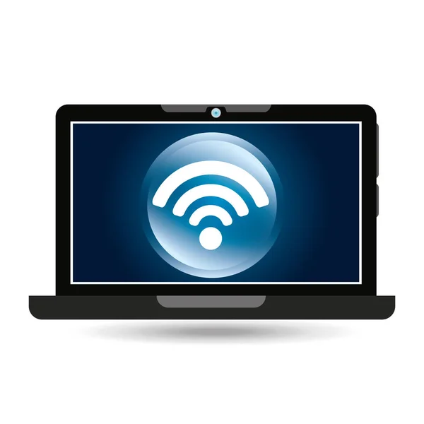Computer portatile display blu internet social media — Vettoriale Stock
