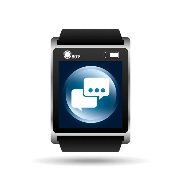 Smart Watch-klocka blå skärm bubbla tal ikonen media — Stock vektor